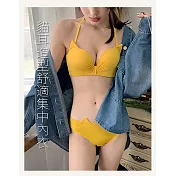 猫耳朵無鋼圈内衣褲-黃36C+L黃