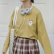 【良池】可愛繡花清新純色上衣     FREE黃色