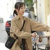 【良池】中長款拉繩束袖襯衫外套(2色)     FREE卡其