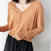 【那木】小方釦收擺長袖針織外套(5色)    FREE橘色