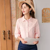 【初色】蕾絲花邊七分袖上衣-粉色-93935(M-2XL可選)M粉色
