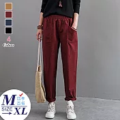 【A.Cheter】丹麥哈布斯斜口袋高端棉麻隨興俐落長褲#105105M酒紅
