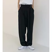 【那木】同色腰帶寬鬆直筒褲(3色) S黑色