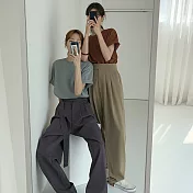 【那木】同色腰帶寬鬆直筒褲(3色) S高級灰