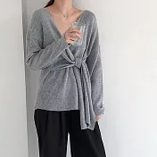【那木】設計款綁腰帶針織開衫(5色) F灰色