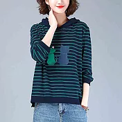 【初色】貓咪印花連帽上衣-共2色-94020(M-2XL可選)M綠色