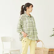 【慢。生活】格紋配色七分袖襯衫 11962 FREE淺綠