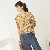 【慢。生活】復古斑駁花開扣衫 7223-30 FREE芥黃
