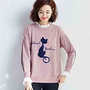 【初色】假兩件貓咪刺繡套頭上衣-粉紅色-94023(M-2XL可選)M粉紅色