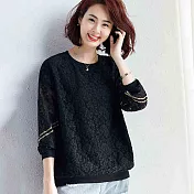 【初色】圓領長袖蕾絲衫-黑色-94024(M-2XL可選)M黑色
