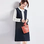 【初色】假兩件襯衫領連衣裙-藏藍色-94025(M-2XL可選)M藏藍色