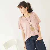 【慢。生活】條紋彈性色織短T 082 FREE粉紅