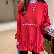 【初色】簡約字母長袖上衣-共3色-94027(M-2XL可選)M紅色