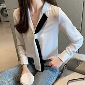 【初色】撞色領結西裝領雪紡衫-白色-94028(M-2XL可選)M白色