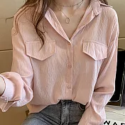 【初色】韓版寬鬆薄襯衫-共3色-94030(M-2XL可選)XL粉色