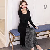 【JILLI-KO】裙身金蔥壓摺兩件式套組 7166 FREE黑色