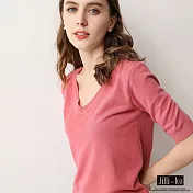 【Jilli~ko】五分袖V領針織衫 L/XL J7082 L粉色