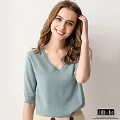 【Jilli~ko】五分袖V領針織衫 L/XL J7082 L綠色