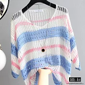 【Jilli~ko】配色混織簍空針織衫 J7086 FREE藍條紋