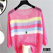 【Jilli~ko】簍空鉤織跳色針織衫 J7087 FREE桃紅