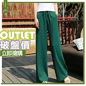 adora 顯瘦鬆緊薄款直筒高腰垂感寬褲L墨綠
