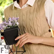 【MsMore】阿姆斯特丹側木釦穗栗麻花毛織背心#105028F卡其