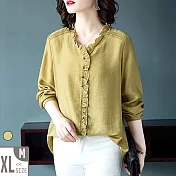 【MsMore】威尼斯氣質高雅小花瓣花邊設計絲綢襯衫#105149M黃