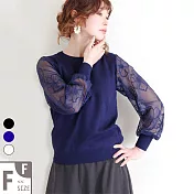 【MsMore】法國香榭麗舍透明纱香水花繡針織長袖上衣#105066F藍