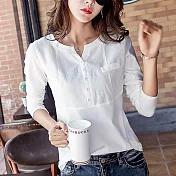 【初色】純色拼接長袖T恤-共5色-94035(M-2XL可選)2XL白色