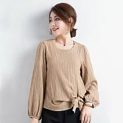 【初色】休閒簡約綁帶上衣-共4色-94051(M-3XL可選)L咖啡色