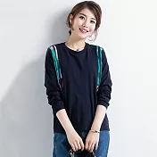 【初色】休閒印花上衣-藏青色-94052(M-2XL可選)M藏青色