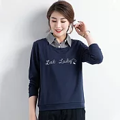 【初色】假兩件翻領上衣-深藍色-94053(M-2XL可選)M深藍色