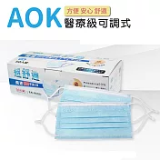 【AOK】新型醫用專利可調式-超舒適平面口罩(50片/盒)成人款-天空藍-台灣製