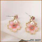 『坂井．亞希子』日系清新粉嫩櫻花珍珠鑲鑽耳環 -單一色系