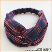 『坂井．亞希子』 英倫氣質風格紋造型交叉髮帶 -藍色