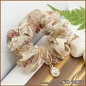 『坂井．亞希子』古典名畫系列色彩碎花雪紡水鑽造型髮圈 -彩杏色