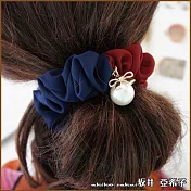 『坂井．亞希子』氣質優雅雙色蝴蝶結珍珠垂墜造型髮圈 -紅+藍