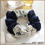 『坂井．亞希子』清新蕾絲花紋刺繡造型髮圈 -藍色