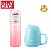 【RELEA 物生物】美型辦公室保溫保冷杯組(360ml獨角獸保溫杯+400ml瑤光保溫瓶)藍+粉