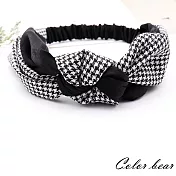 【卡樂熊】韓版撞色千鳥格紋造型髮帶(兩色)-黑色
