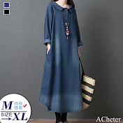 【A.Cheter】希臘風尚復古刷色顯瘦牛仔長洋裝#105295 L 藍