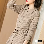 【Jilli~ko】腰際修飾抽繩木釦飾針織洋裝 J7164 FREE杏色