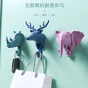 北歐風 裝飾動物頭掛勾 衣帽鉤 無痕黏鉤 壁飾 (1入)藍色麋鹿