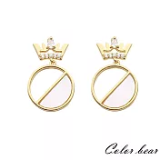 【卡樂熊】韓版典雅之光鑲嵌皇冠925純銀耳環-金色