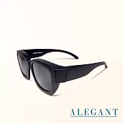 【ALEGANT】經典純黑色豹紋方框全罩式寶麗來偏光墨鏡/外掛式UV400太陽眼鏡/包覆套鏡