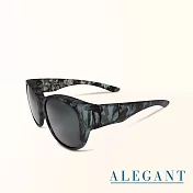 【ALEGANT】低調冰狼灰豹紋圓框全罩式寶麗來偏光墨鏡/外掛式UV400太陽眼鏡