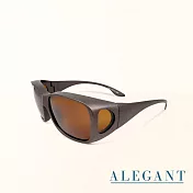 【ALEGANT】經典霧棕大鏡面全罩式寶麗來偏光墨鏡/外掛式UV400太陽眼鏡