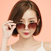 【ALEGANT】設計金屬鏤空方框典雅棕墨鏡/UV400太陽眼鏡