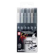 【SAKURA】櫻花 XBR 軟頭水彩筆 6色灰階