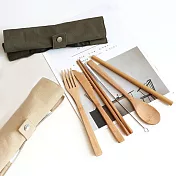 【Homely Zakka】日式便攜木質餐具套裝7件組_墨綠色